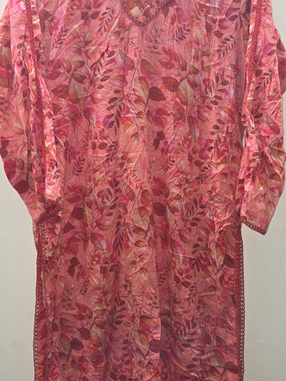 Pink Leaf-Print Tunic Dress